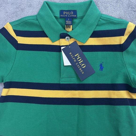 Polo Ralph Lauren Shirt Toddler Boy 5 Green MultiStriped Cotton Logo Polo Preppy - Picture 4 of 11